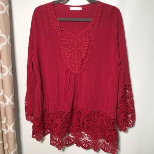 Measeor red blouse lace detail size L